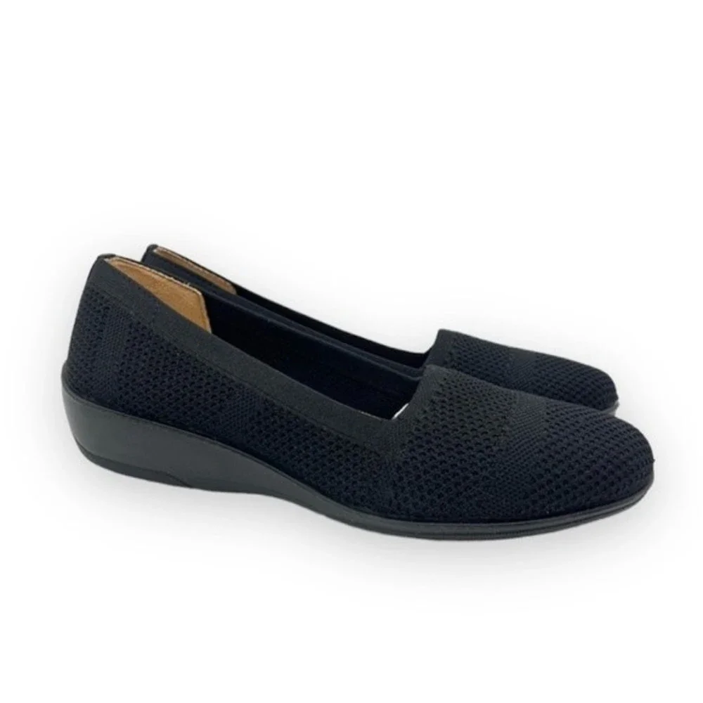 NEW LifeStride Womens‎ Size 6.5 Immy Black Knit Slip On Low Wedges Loafers Shoes